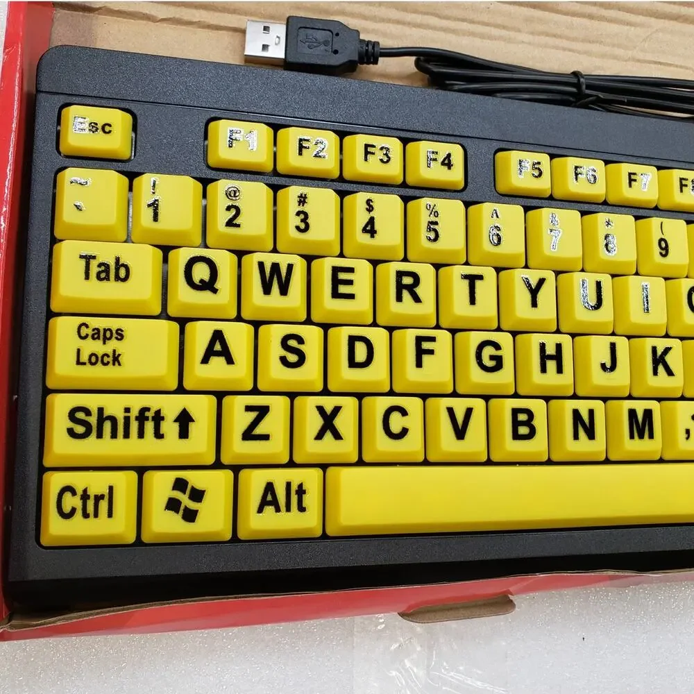 Large Print Keyboard - USB Wired Yellow High Contrast Keys. Vision Helper - Picture 1 of 12